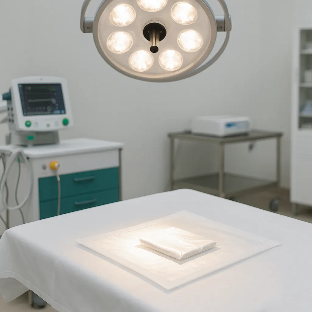 برآمدگی استخوانی زیر ناخن-اتاق عمل با چراغ جراحی و تجهیزات پزشکی، آماده برای جراحی اگزاستوز فالانژ دیستال.